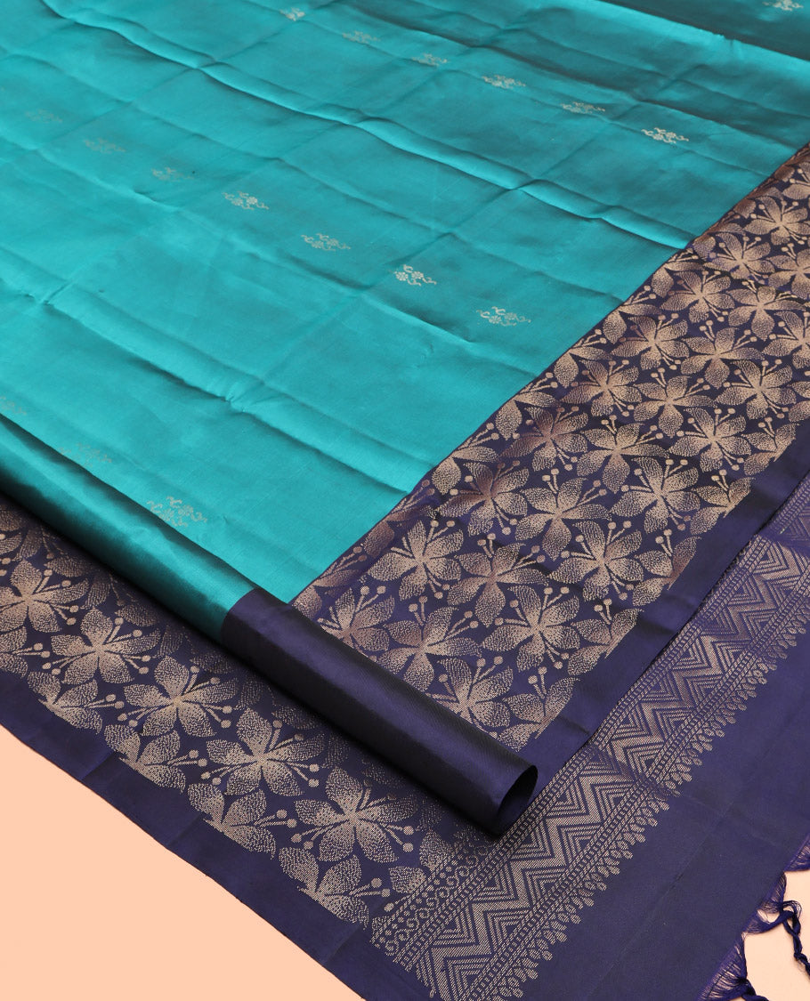 Blue Mayuri Lite Silk Mix Saree, Bedecked with Zari Buttas, a Contrast Floral Design Border, Floral Design Pallu, and a Contrast Blouse