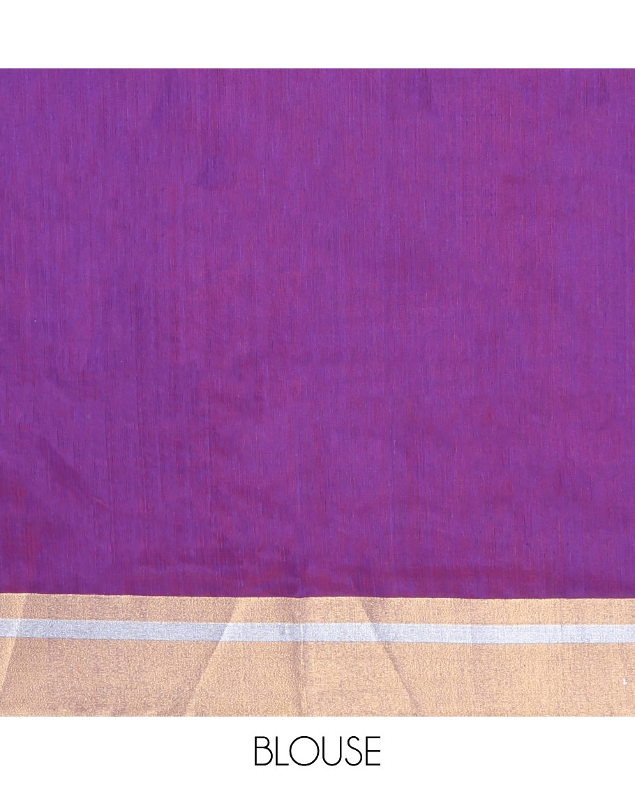 Violet Chanderi Cotton Saree, Bedecked with Floral Buttas All Over Its Body, Highlighted by Zari Border, Pallu of Zari Stripes, and Paired with a Matching Blouse