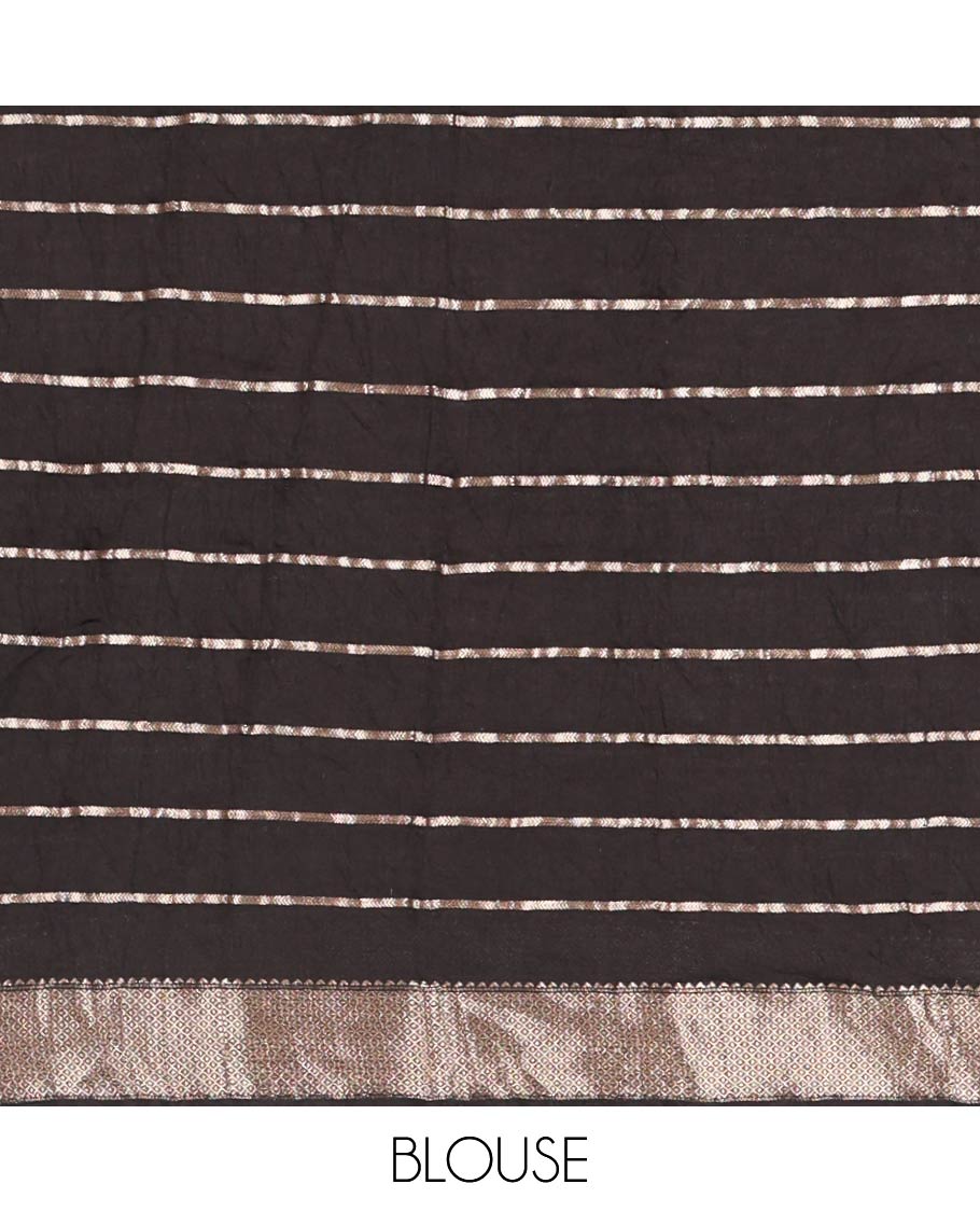 Pink Assam Cotton Saree Graced with Horizontal Zari Stripes and Kalamkari Peacock Print, Complemented by a Contrast Traditional Zari Design Border, Gleaming Zari Woven Pallu, and a Contrast Zari Design Blouse