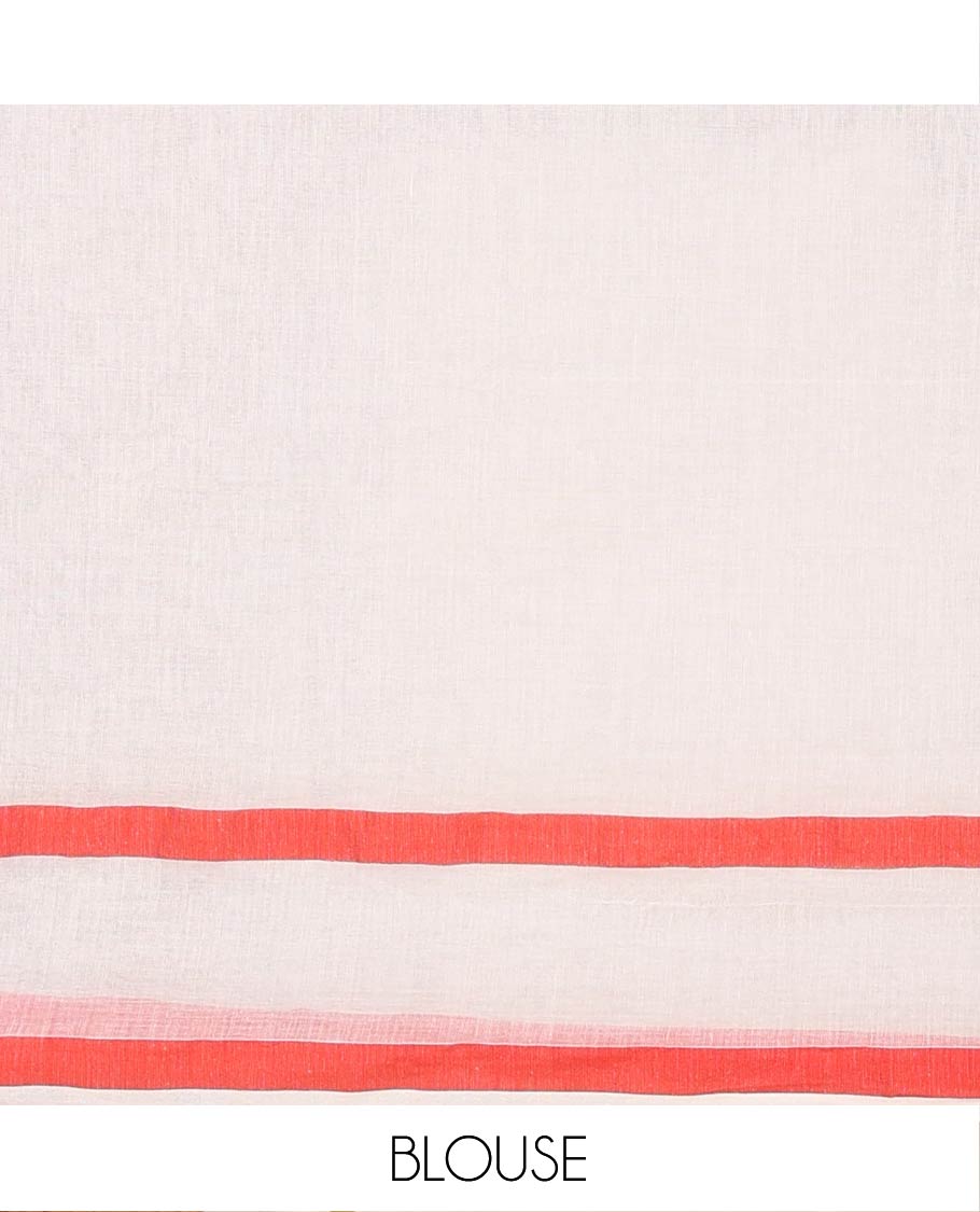 Cream Khadi Mul Cotton Saree Adorned with Heart Motifs Embroidery All Over Its Body, Self-Border, Pallu Steeped with Heart Motifs Embroidery, and Paired with a Matching Blouse