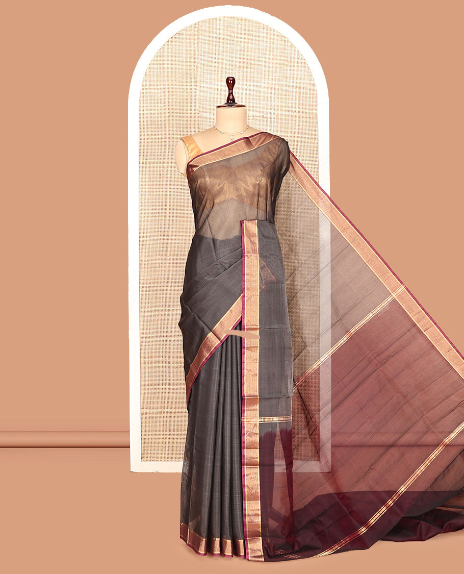 Grey Plain Silk Cotton Saree