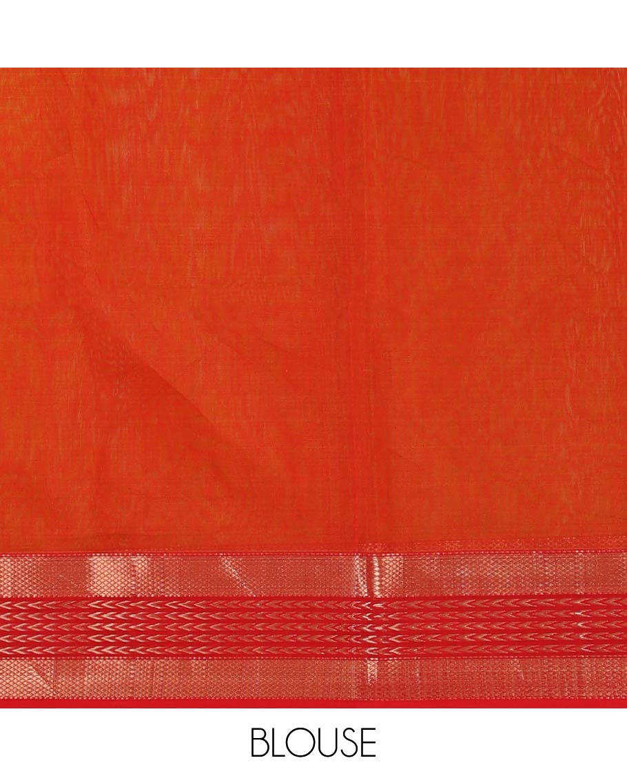 Brown leaf motifs maheshwari cotton saree with contrast zari design border & leaf motifs pallu