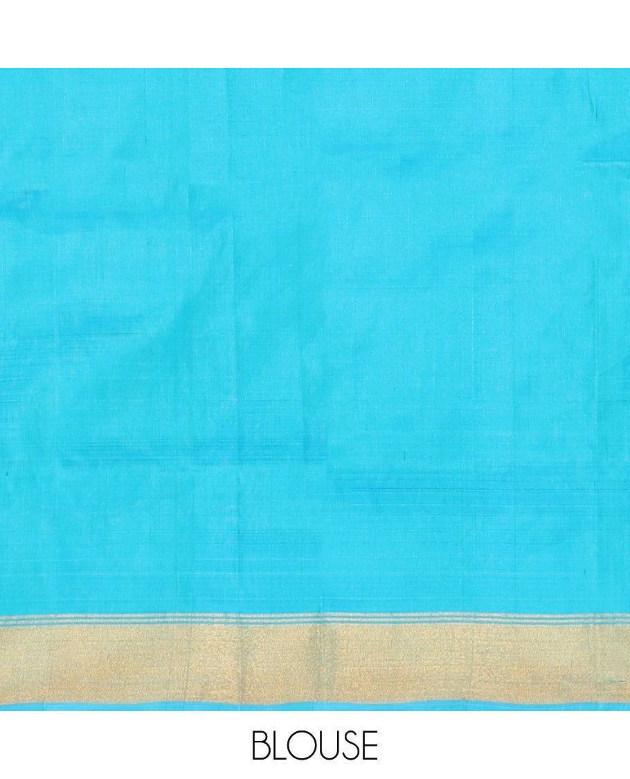 Green Uppada Silk Saree Beautified with Parrot Buttas All Over Its Body, Complemented by Bavanji Border, Captivating Pallu Depicting the Same Parrot Motifs, and Paired with a Contrast Blouse