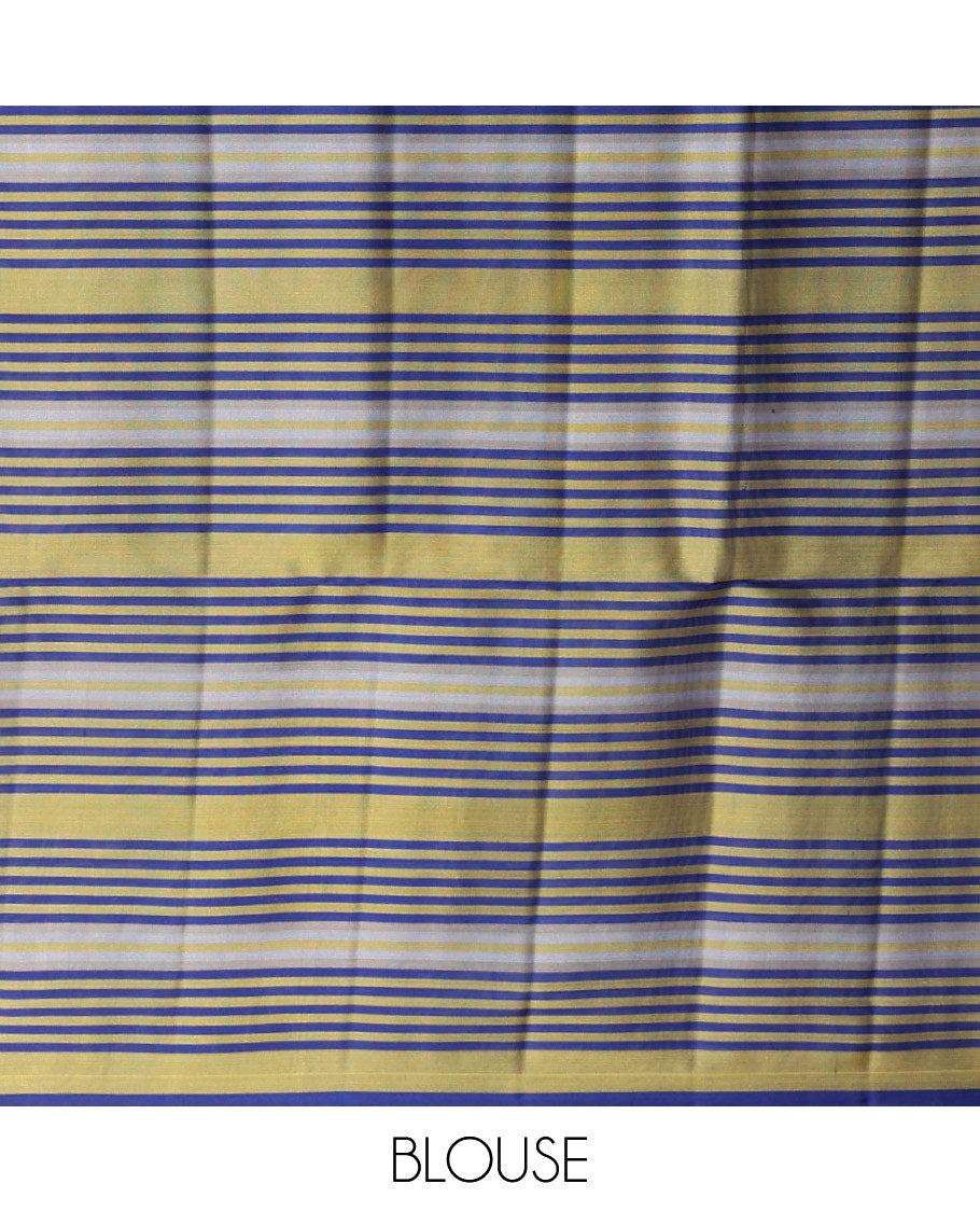 Blue striped mayuri soft silk saree with self striped border & zari design pallu