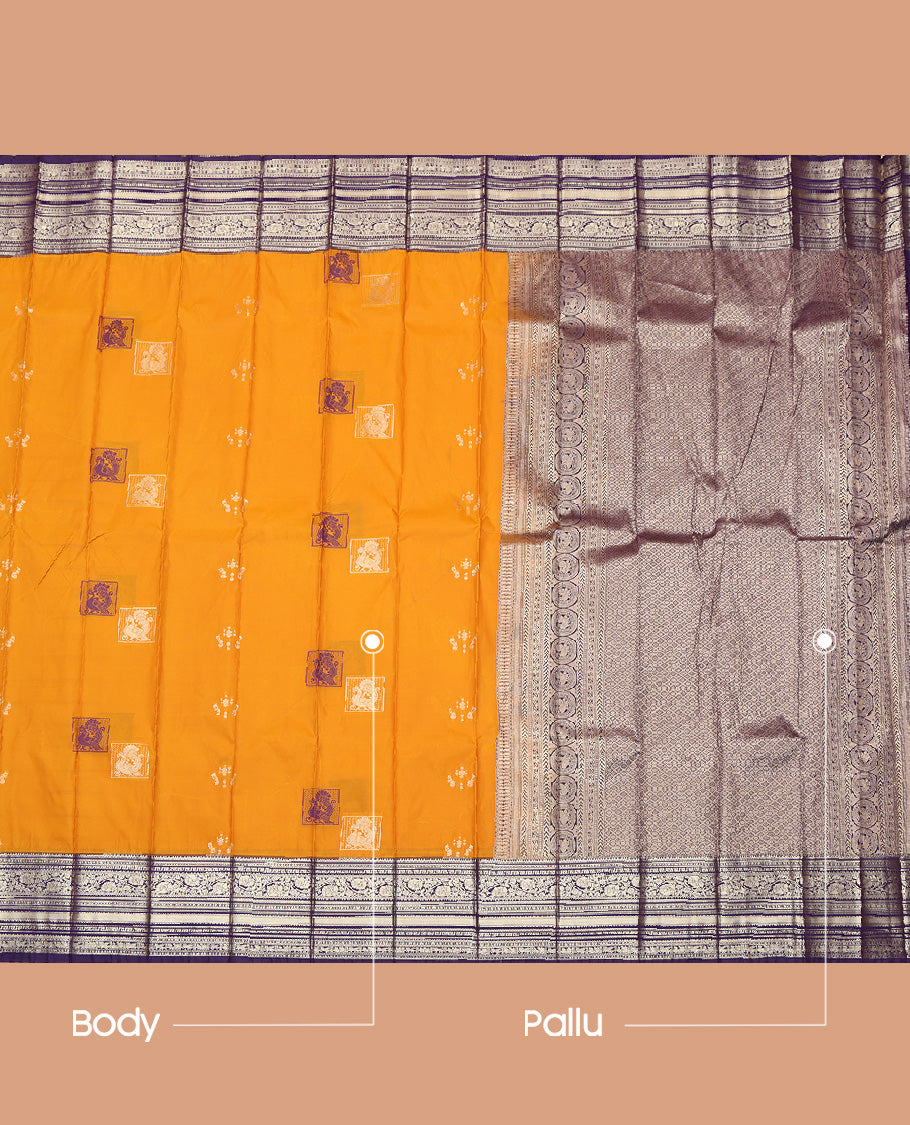 Orange Peacock Buttas Budget Silk Saree