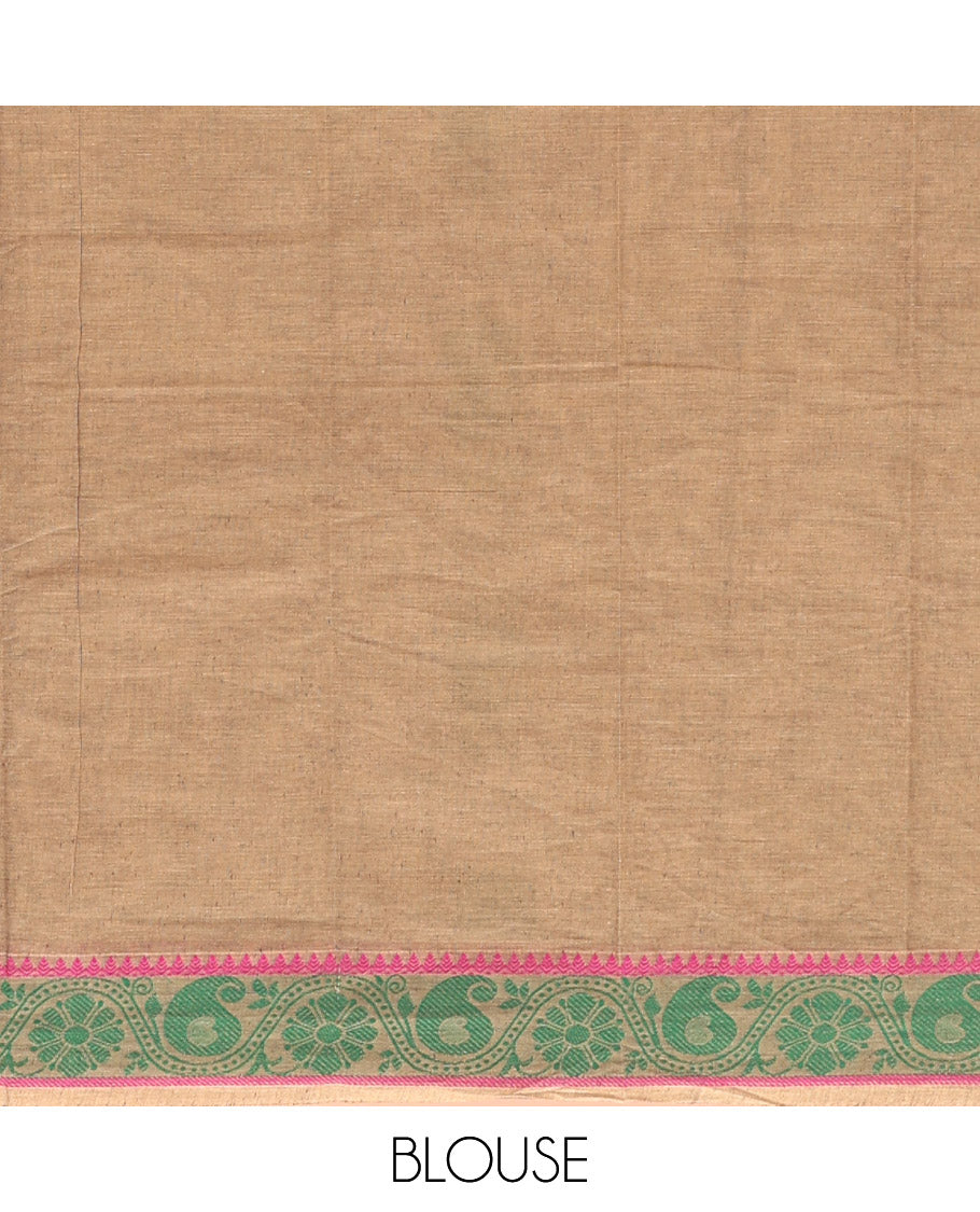 Brown Kanchi Cotton Saree, Adorned with Thread Buttas All Over Its Body, a Self-Border of Floral and Paisley Designs, Pallu of Intricate Designs, and Paired with a Matching Blouse