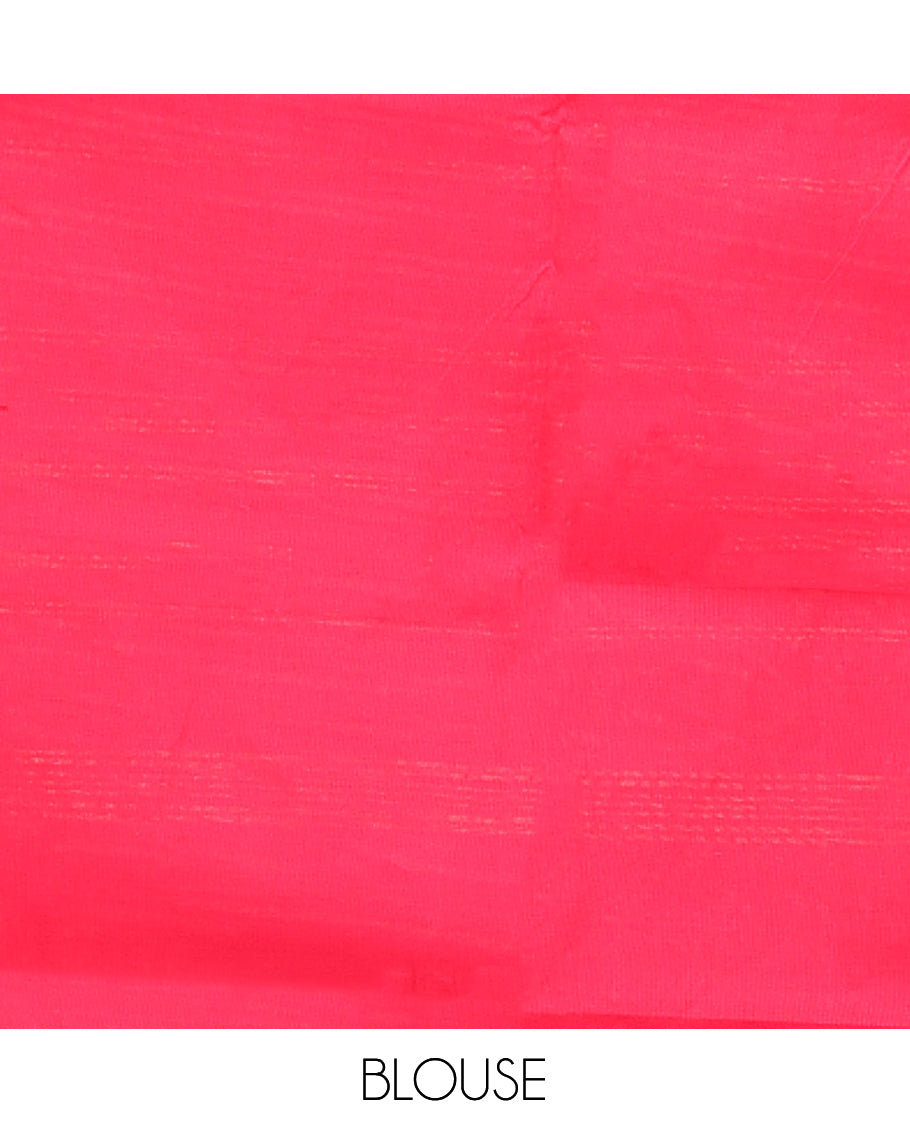Pink Plain Chettinad Cotton Saree, Complemented by a Contrast Traditional Zari Design Woven Temple Border, Pallu of Stripes, and Paired with a Matching Blouse