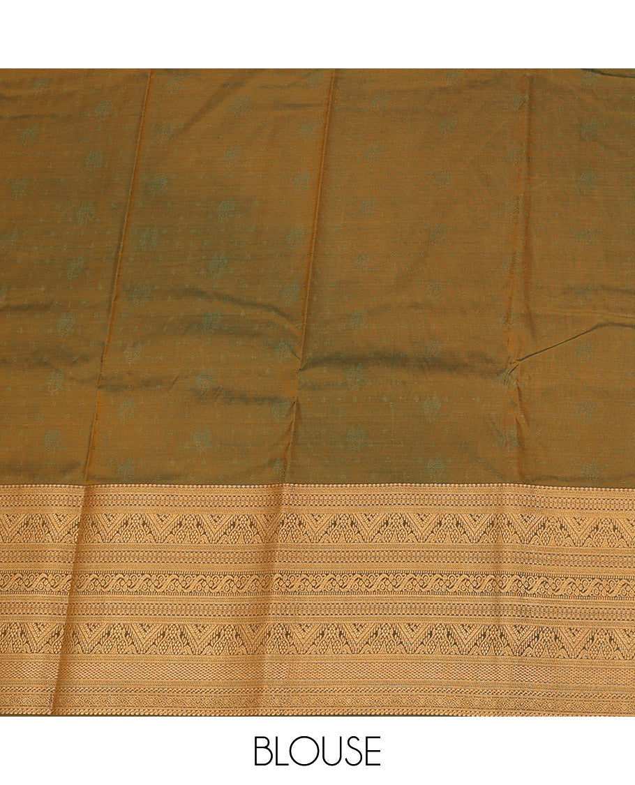 Yellow Art Silk Pavadai Material Set, Elegantly Designed Zari Designs All Over the Skirt, Complemented by a Contrast Traditional Zari Design Border, and Paired with a Contrast Blouse