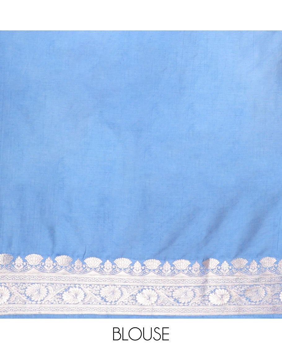 Sky blue neem zari butta dola silk saree with banaras border & rich pallu along with plain blouse