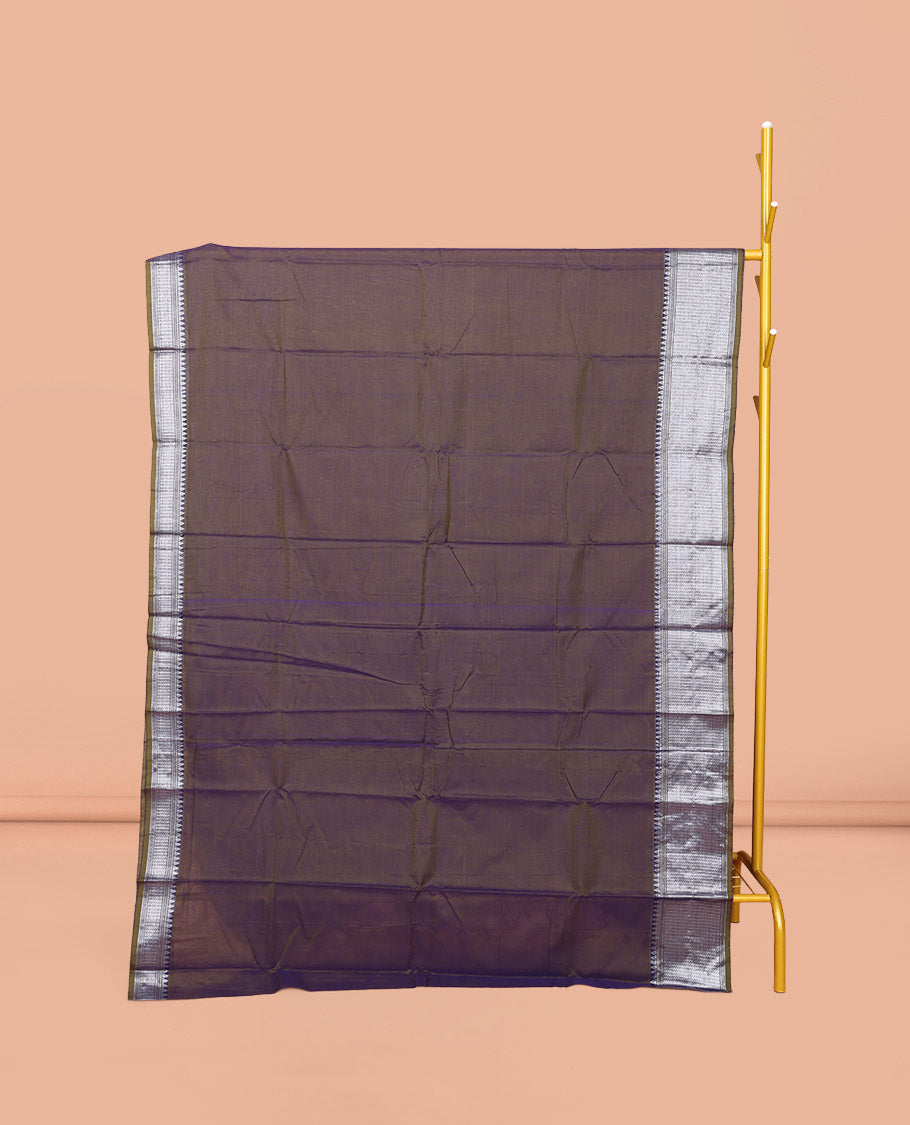 Brown Dual-tone Plain Narayanpet Cotton Saree, Complemented by a Contrast Traditional Design Border, Striped Pallu, and Comes Without a Blouse