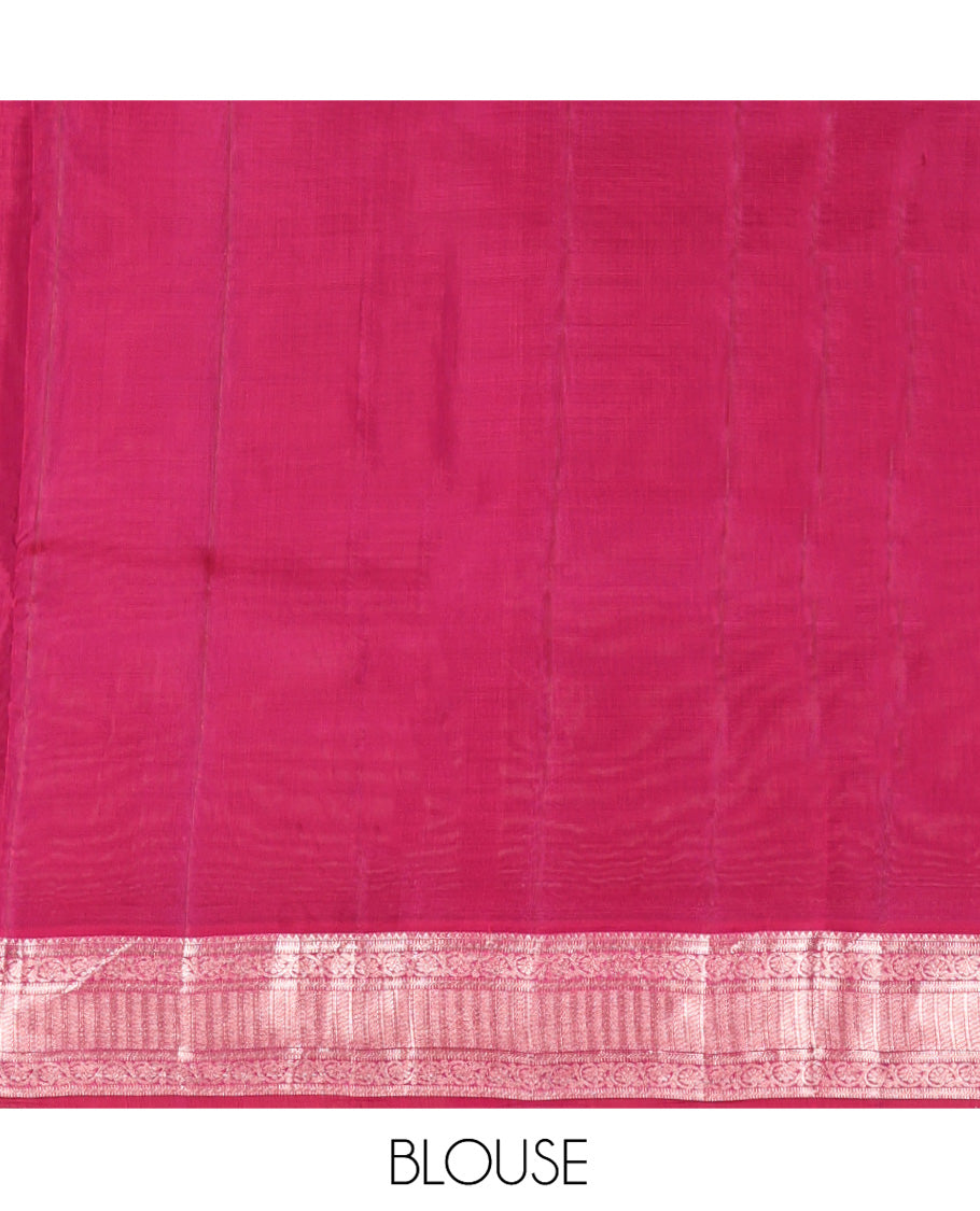 Orange Vasundhara Lite Silk Mix Saree, Elevated with Zari Buttas All Over Its Body, Complemented by a Contrast Border of Rekku, Banaras, Muthu, Kodi Visiry, and Puli Nagam Designs, Grand Jaal Pallu, and Paired with a Contrast Blouse