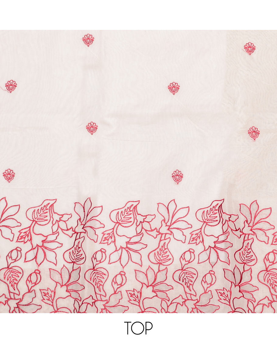 Cream-Red Chanderi Material Chudidar Set