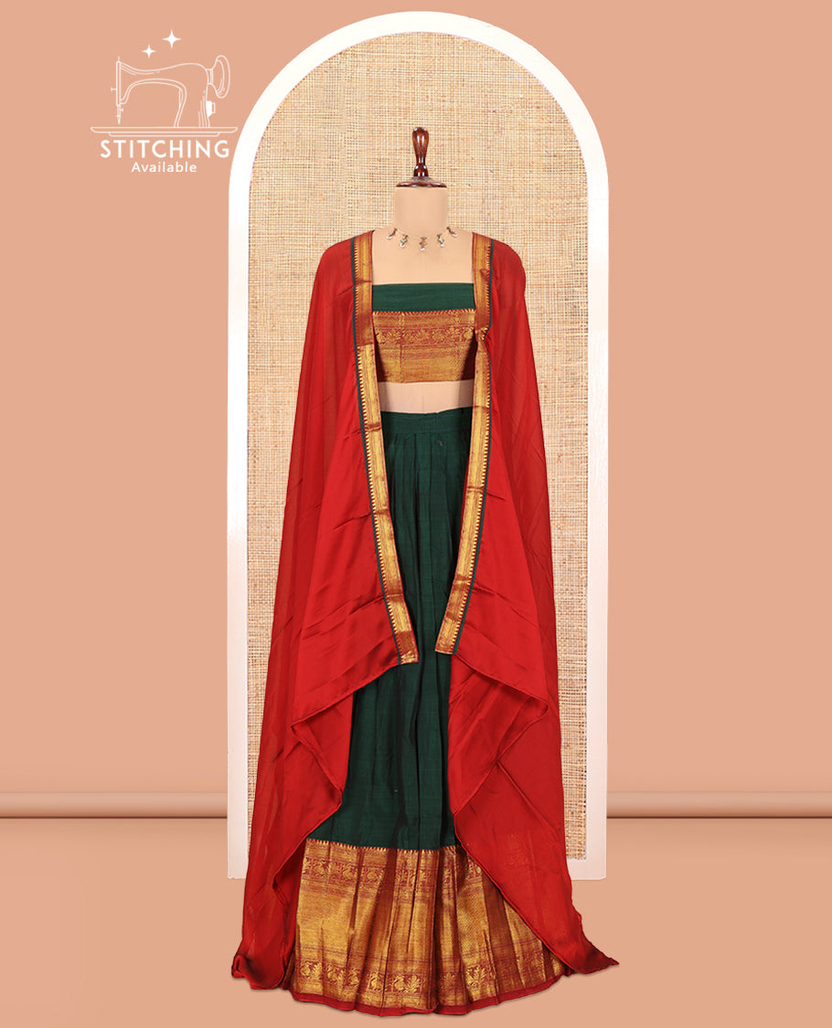 Bottle Green Mercerised Cotton Half-Saree