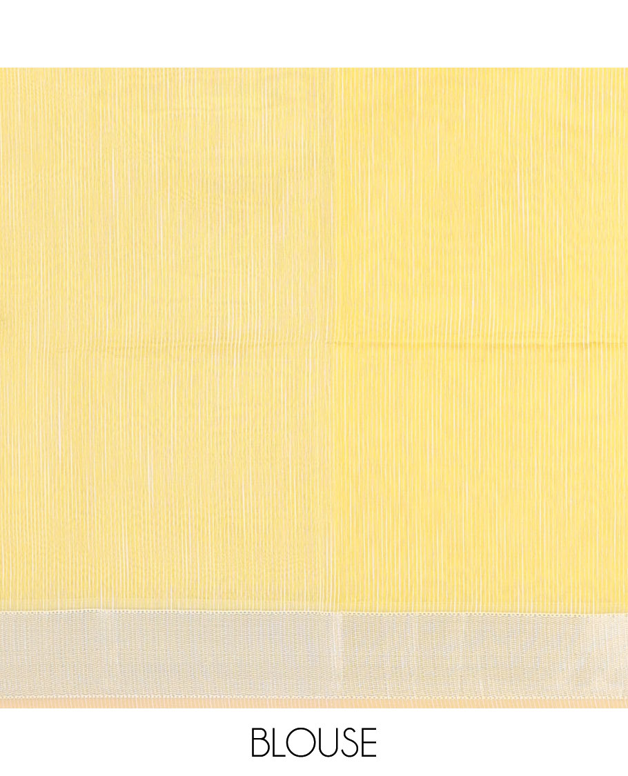 Yellow maheshwari cotton saree with contrast zari border & striped zari pallu