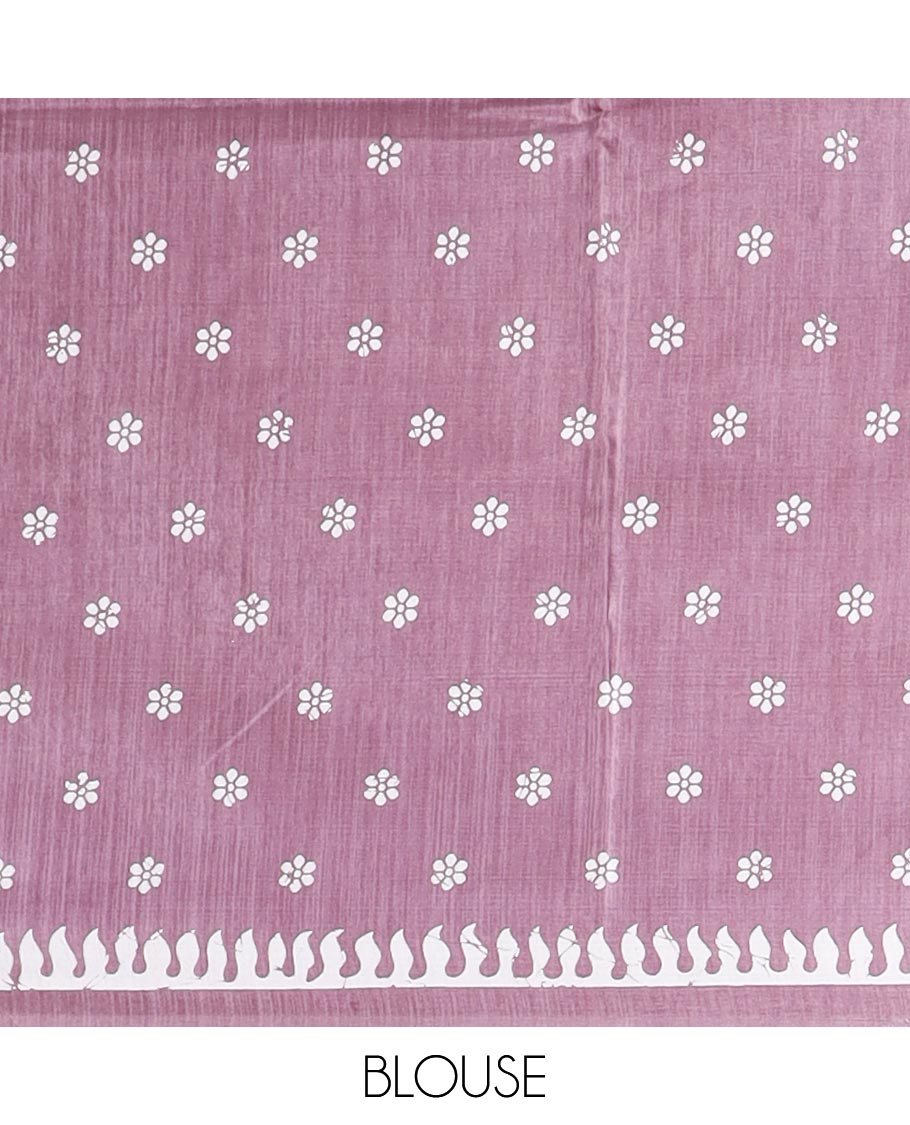 Mauve all over weaving pathick printed malgudi silk saree with contrast pathick printed border & printed rich pallu & small butta printed blouse