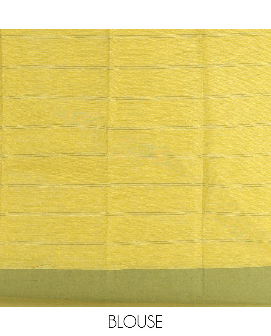 Green Striped Andhra Cotton Saree, Complemented by a Contrast Border, Striped Pallu, and a Matching Blouse