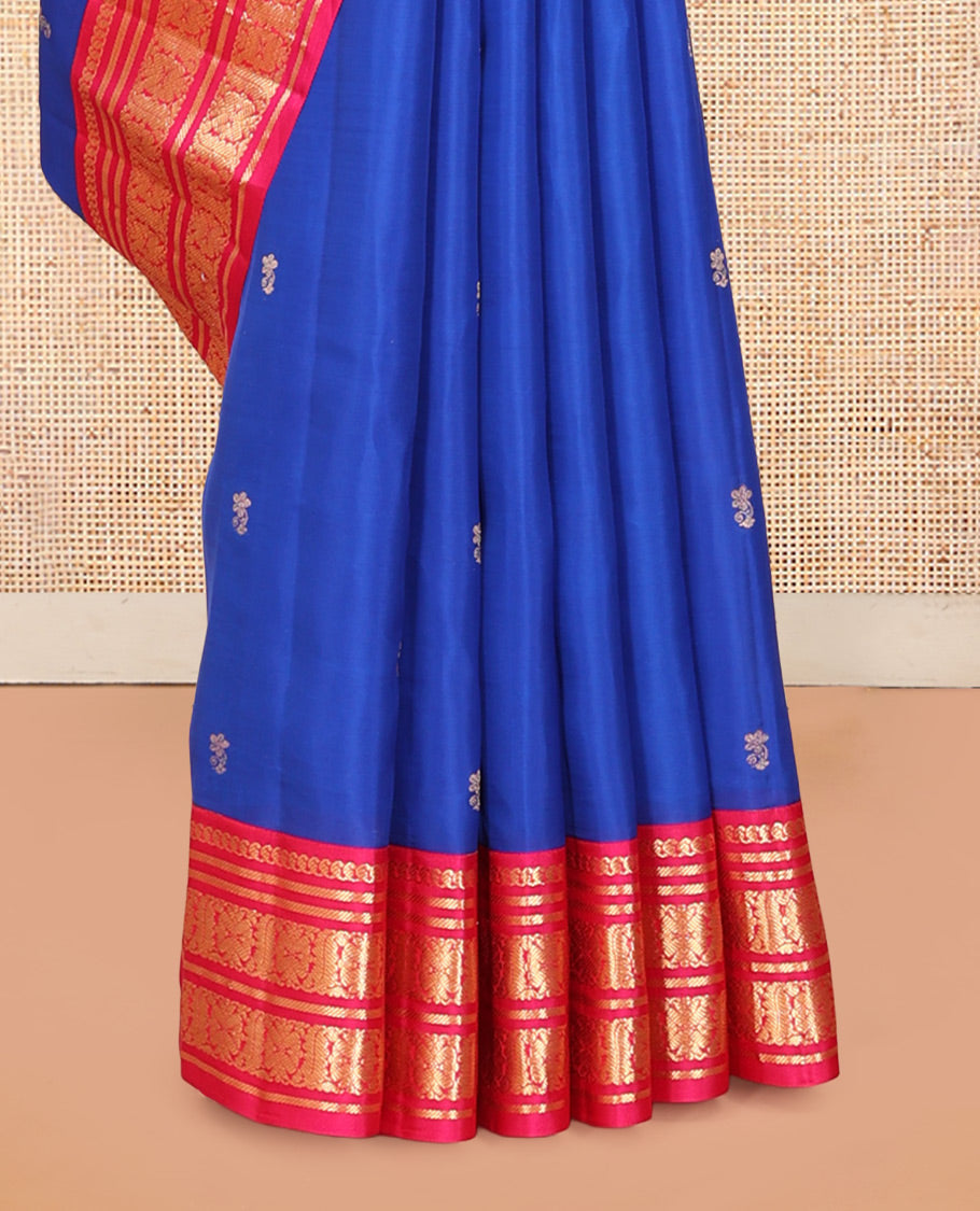 Blue Zari Buttas Vasundhara Lite Silk Mix Saree, a Contrast Adai Woven Border, Contrast Blouse