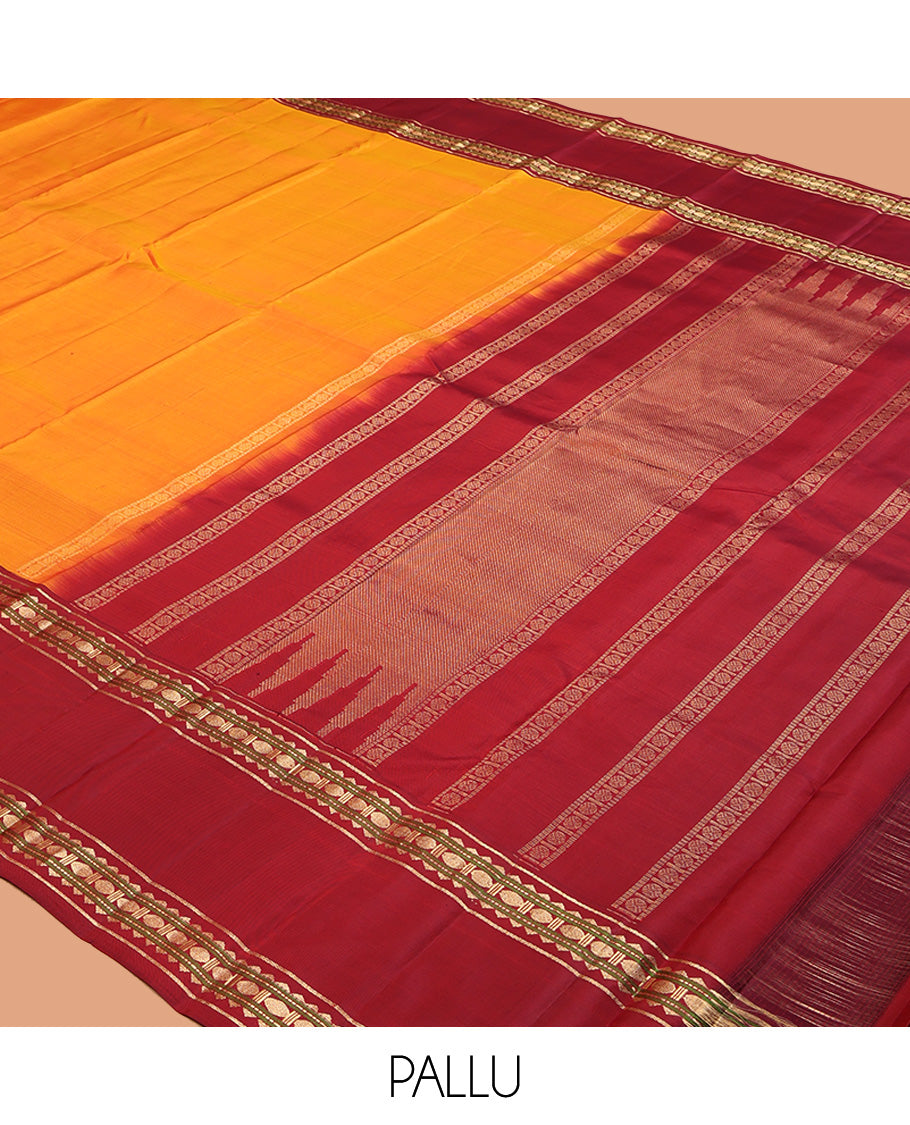 Orange Plain Kanchipuram Silk Saree