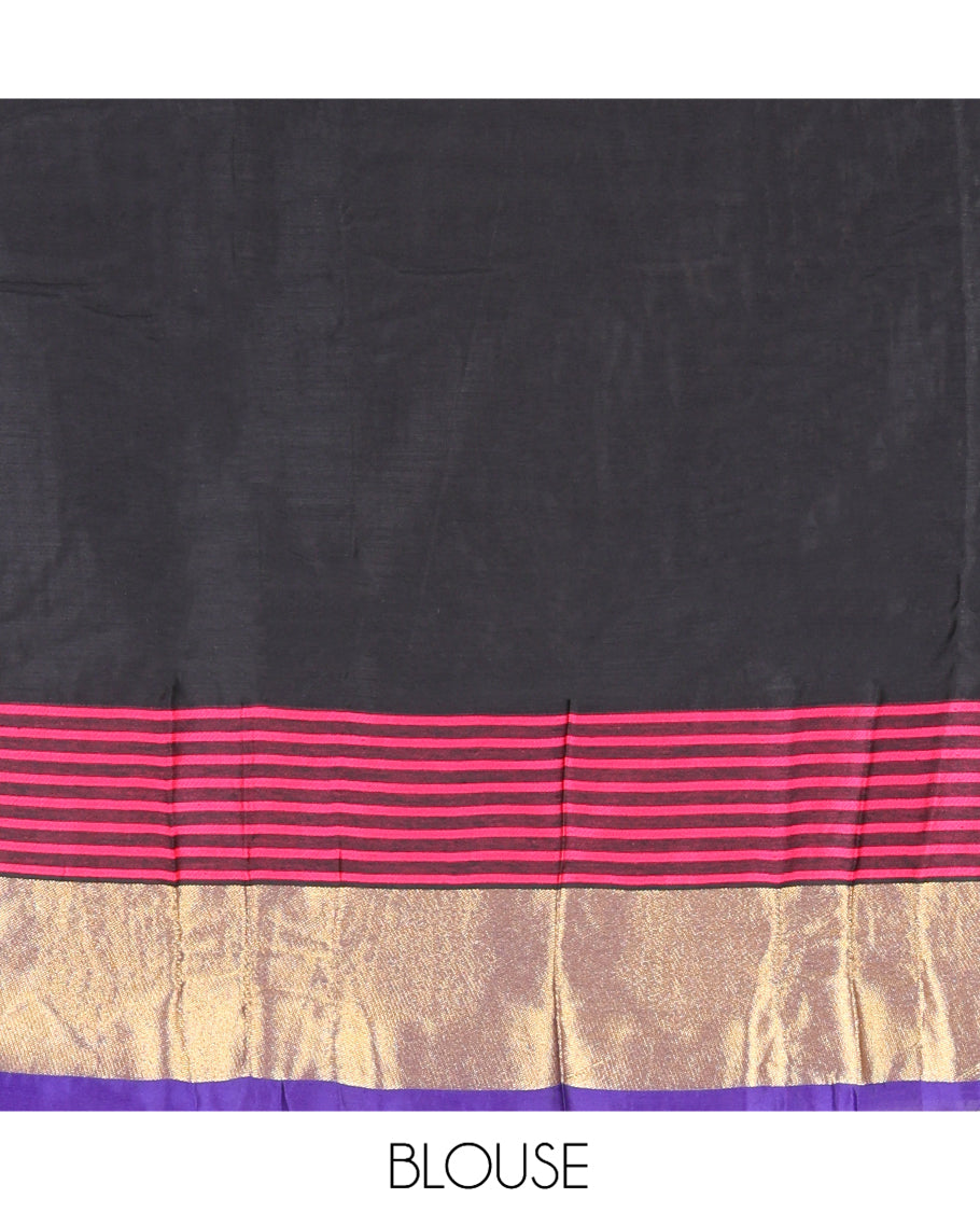 Black-Dark Purple Semi-Silk Half-Saree