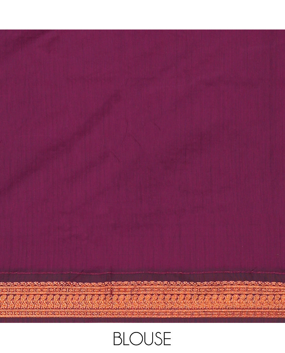 Blue Kalyani Cotton Saree, Woven with Zari Buttas, Complemented by a Contrast Traditional Border, Traditional Pallu, and a Contrast Blouse