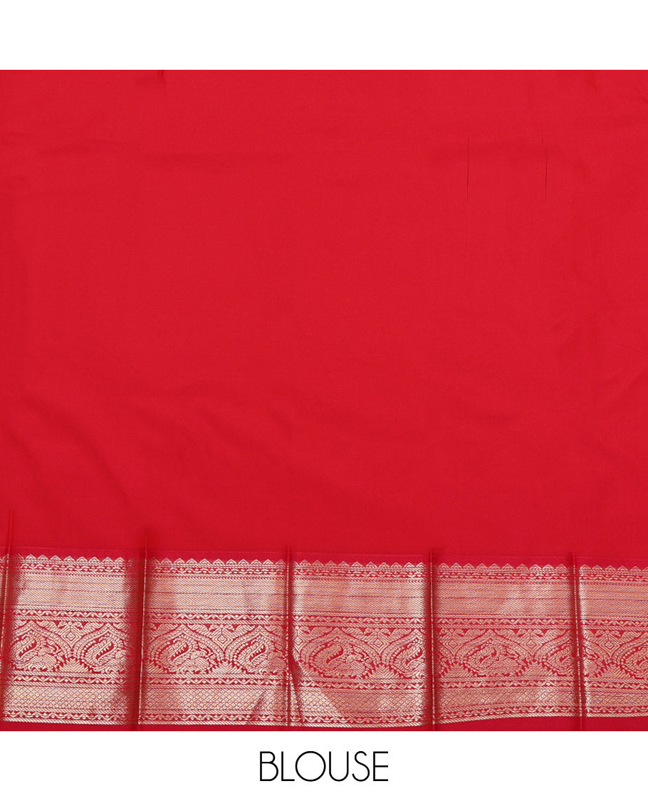 Turquoise Budget Silk Saree, Gleamed Up with Zari Buttas, Complemented by Contrast Traditional Zari Border, Jaal Pallu, and a Contrast Blouse