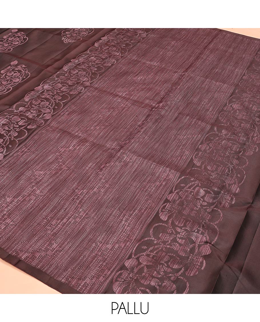 Brown Mayuri Soft Silk Saree, Decked Up with Zari Buttas All Over Its Body, Highlighted by Intricately Designed Pallu and Paired with a Matching Blouse