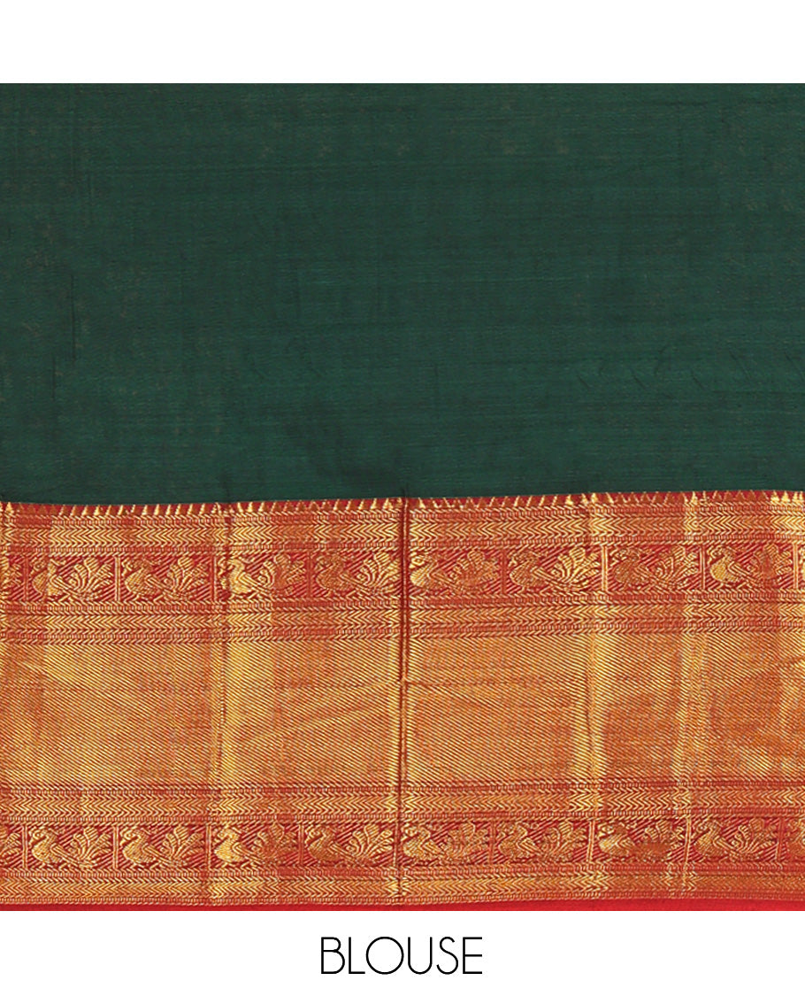 Bottle Green Mercerised Cotton Half-Saree