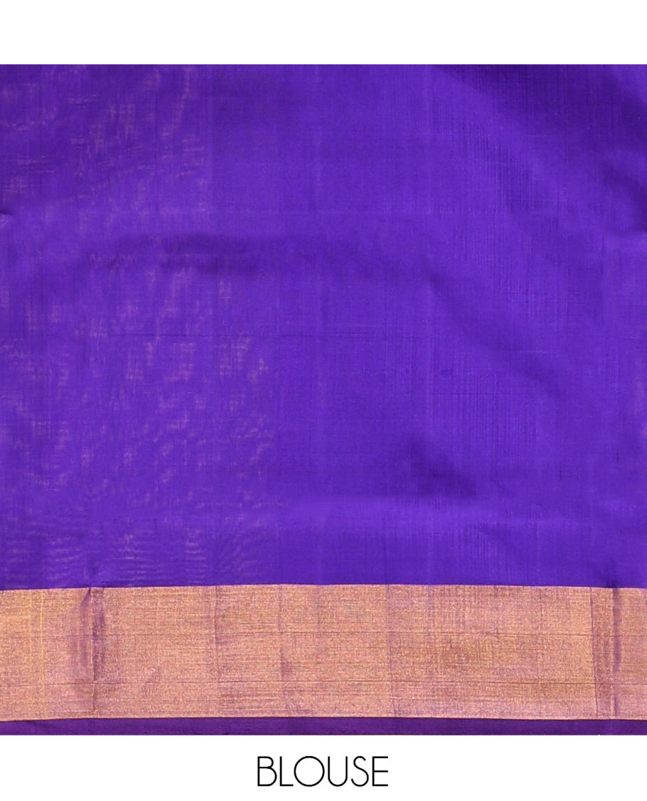 Sandal Uppada Silk Saree, Subtly Sparkled with Zari Buttas, Complemented by a Plain Border, Zari Buttas Woven Pallu, and a Contrast Blouse