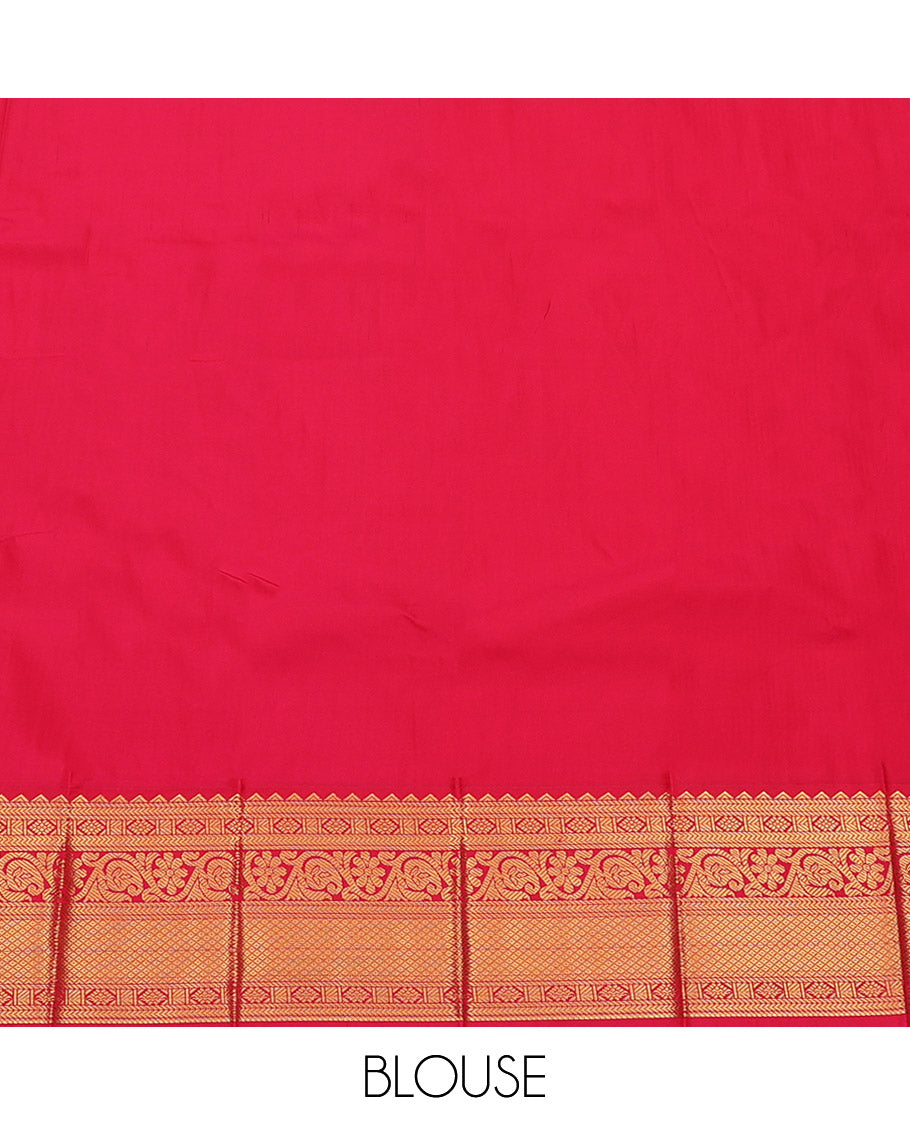 Blue Budget Silk Saree, Embellished with Zari Buttas and Stripes, Complemented by a Contrast Traditional Zari Border, Grand Pallu, and a Contrast Blouse