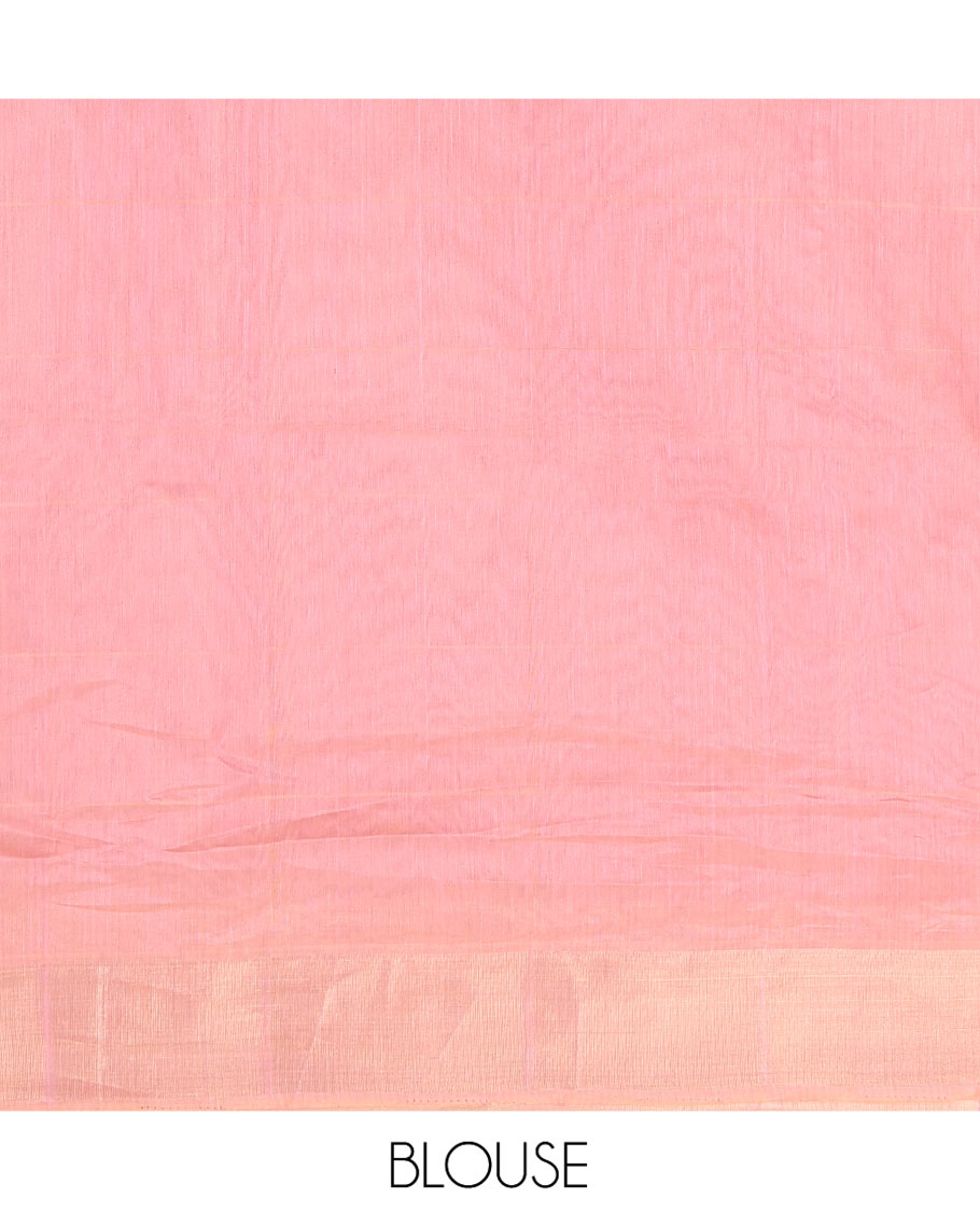 Pink Silk Cotton Saree, Accentuated with Butta Enclosed Checks, Highlighted by a Zari Border, Intricately Designed Pallu, and a Matching Blouse