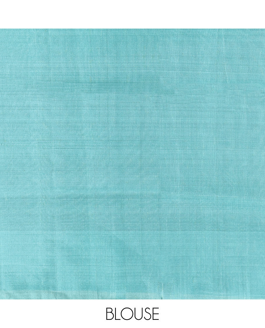 Green Mayuri Soft Silk Saree, Woven with Buttas, Contrast Floral-Peacock Border, Pallu of Vanki Designs and a Contrast Blouse