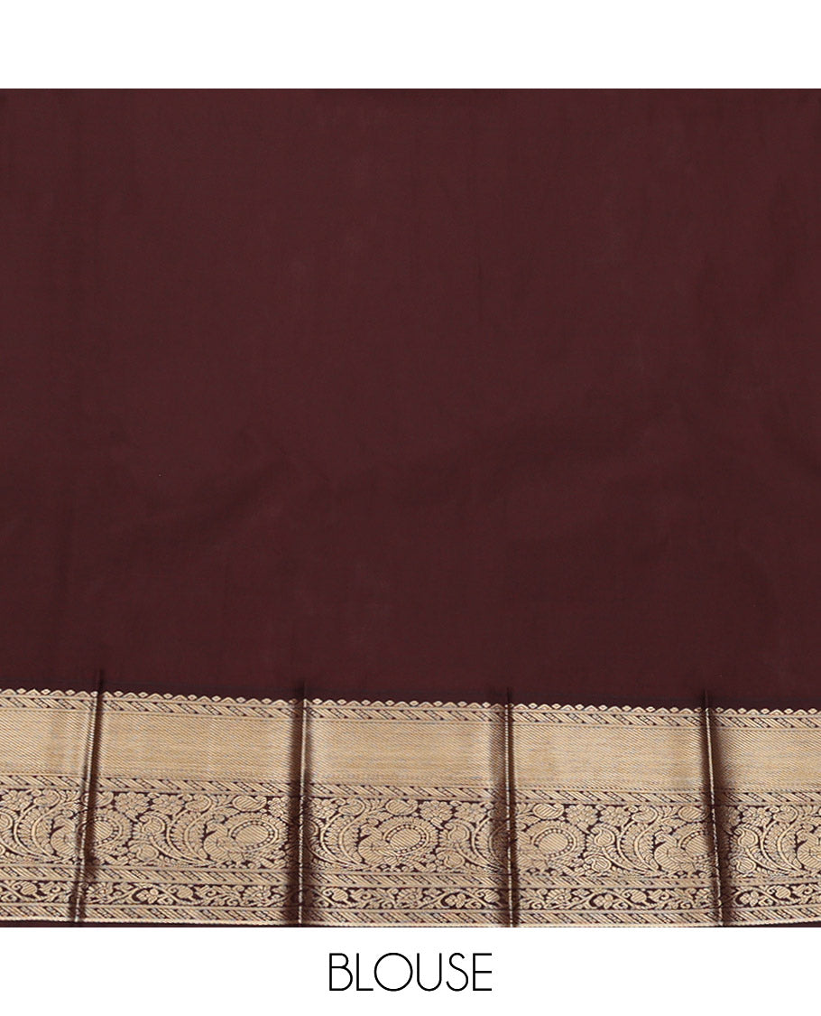 Lavender Budget Silk Saree, Sparsely Sparkled with Zari Butta Enclosed Checks, Complemented by a Contrast Traditional Zari Border, Grand Pallu, and Contrast Blouse