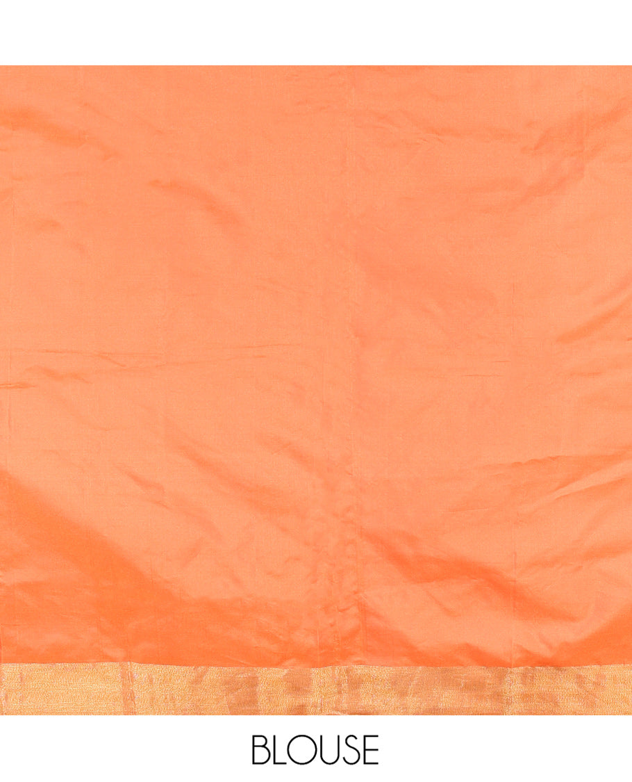 Cream-Orange Taffeta Silk Half-Saree Featuring Buttas Skirt, Contrast Border, Contrast Blouse, Contrast Plain Dhavani