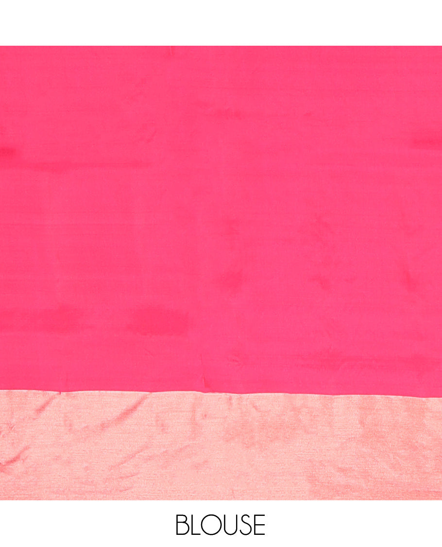 Blue Semi Uppada Saree, Adorned with Zari Buttas, a Bavanji Border, Contrast Floral Pallu, and a Contrast Blouse