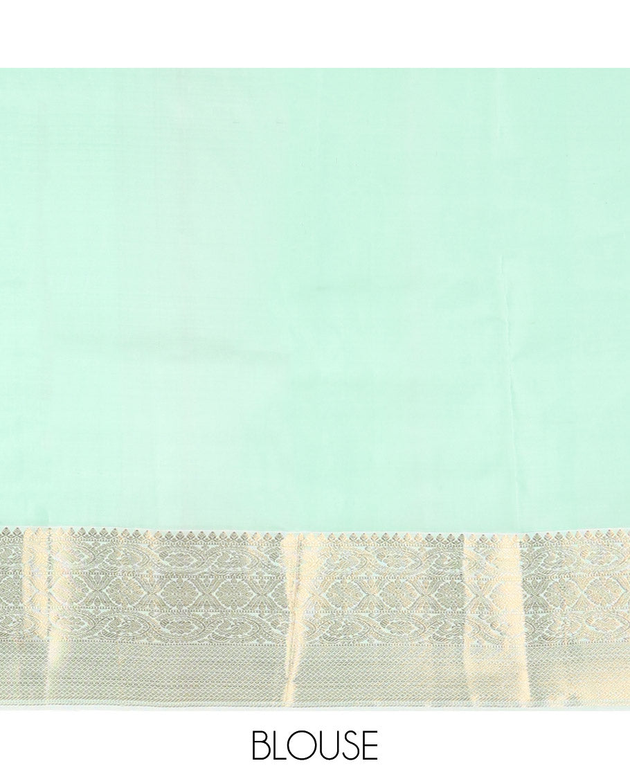 Red leaf buttas silk saree with contrast intricate zari design border & checked floral design pallu