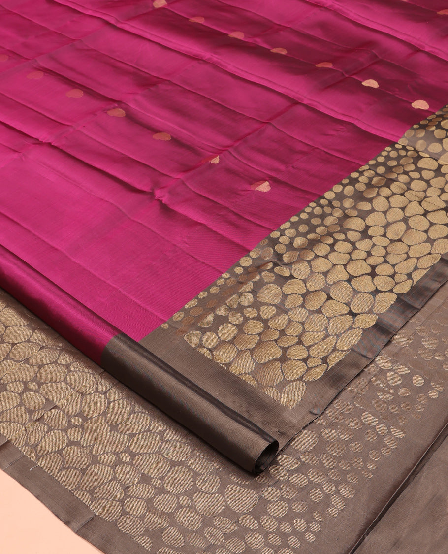 Pink Mayuri Lite Silk Mix Saree, Adorned with Buttas, a Contrast Geometric Woven Border, Geometric Pallu, and a Contrast Blouse