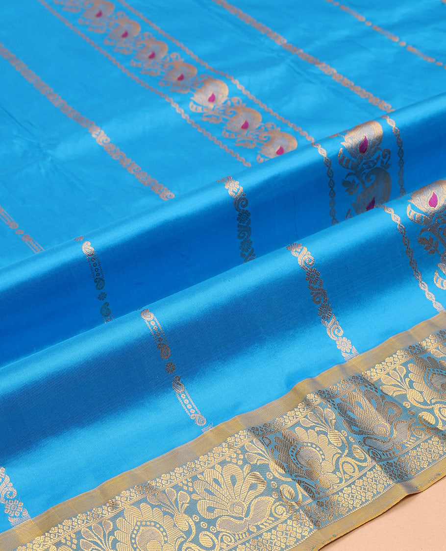 Blue Pure Silk Navarathna Pavadai Material Set