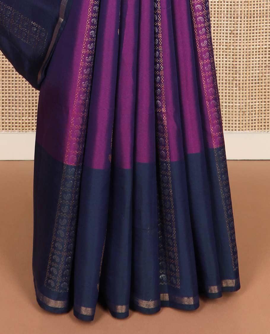 Purple zari buttas silk mix saree, contrast zari design border & pallu of manga butta enclosed checks & jaal designs