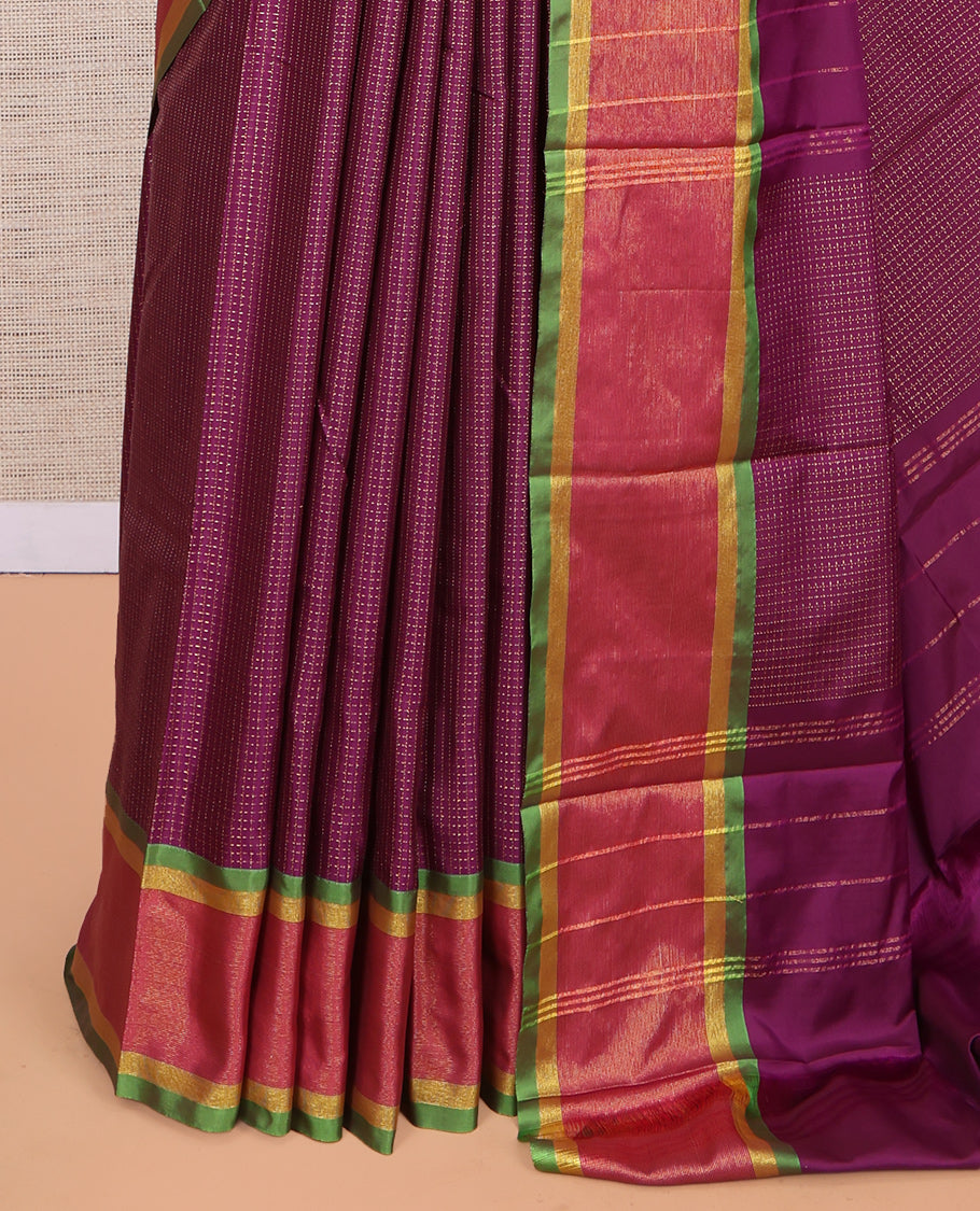 Purple Arani Saree, Embellished with Checks, a Contrast Border, a Self-Pallu, and a Matching Blouse