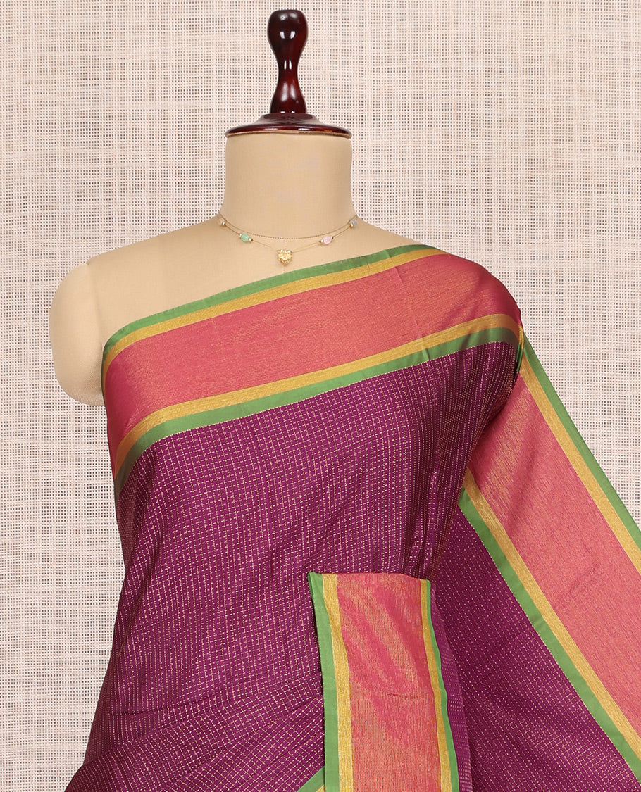Purple Arani Saree, Embellished with Checks, a Contrast Border, a Self-Pallu, and a Matching Blouse
