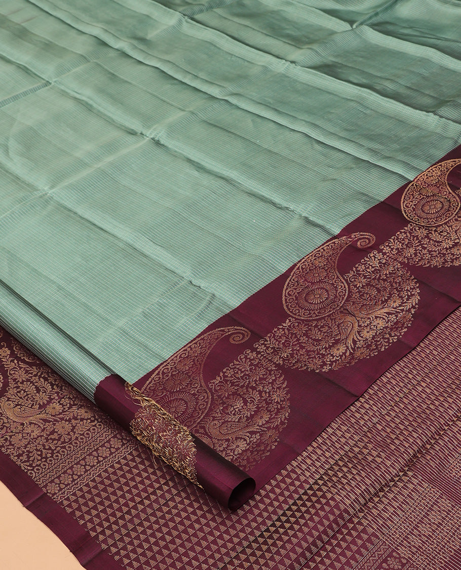 Green Checked Mayuri Lite Silk Mix Saree, Contrast-Uniquely Woven Zari Border, Grand Pallu, and a Contrast Blouse