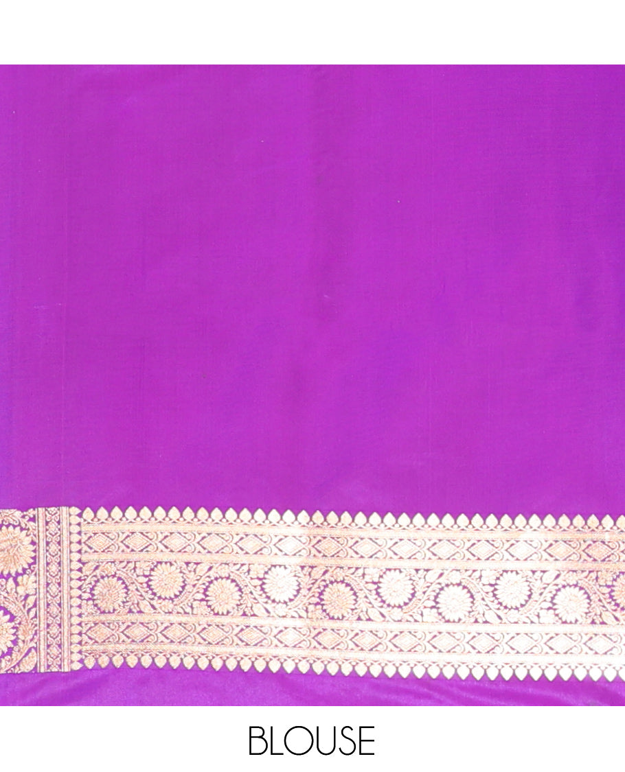 Purple Banarasi Nylon Saree, Decked Up with Buttas, Floral Creeper Zari Border, Intricate Pallu, and a Matching Blouse