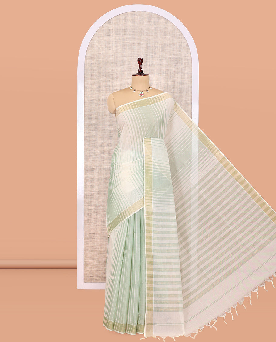 Cream-Pista Green Jute Cotton Saree
