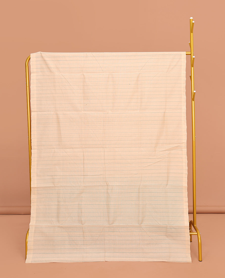 Borderless Light Sandal Striped Mangalgiri Cotton Saree, Complemented by Contrast Pallu and Paired with a Contrast Blouse