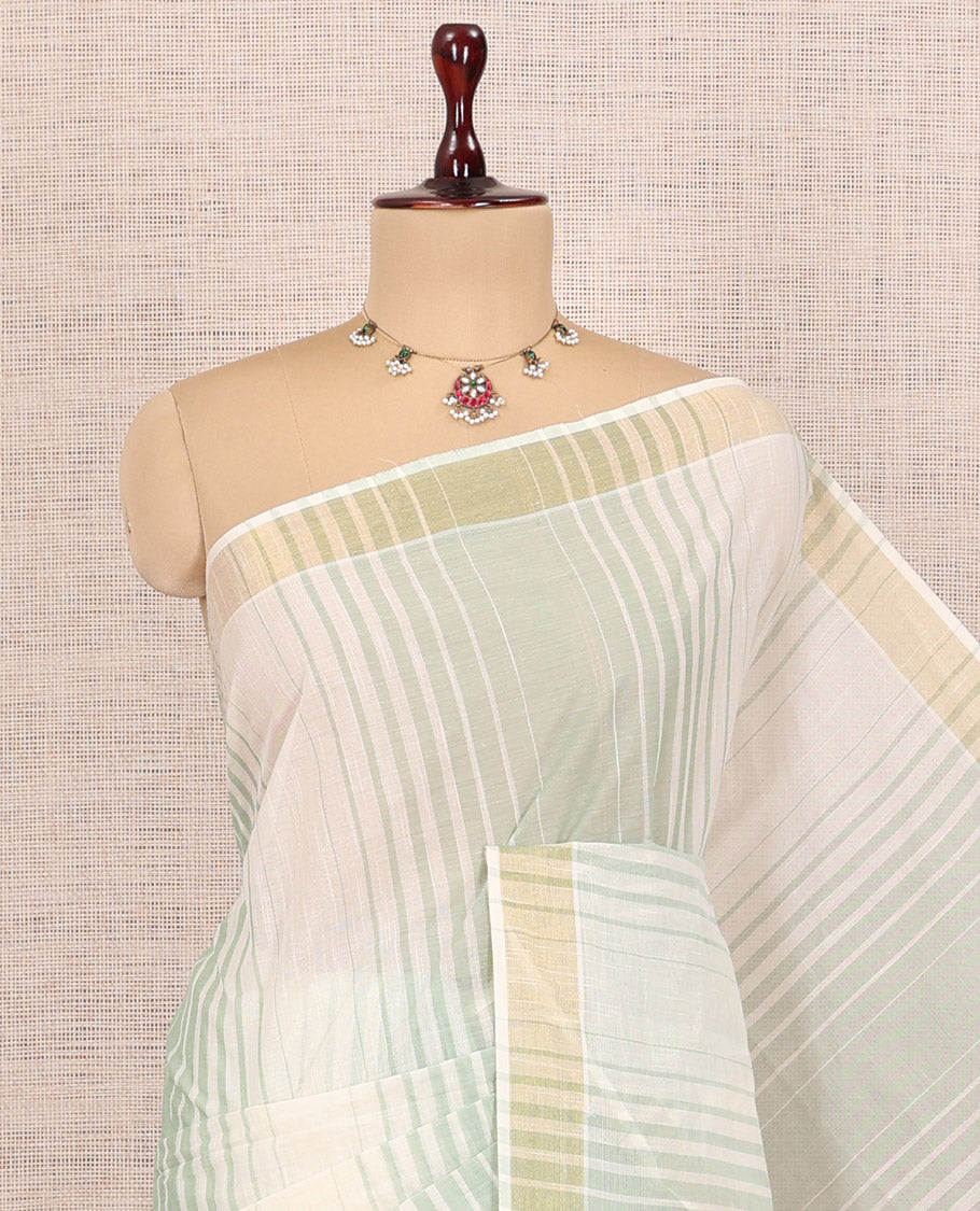 Cream-Pista Green Jute Cotton Saree