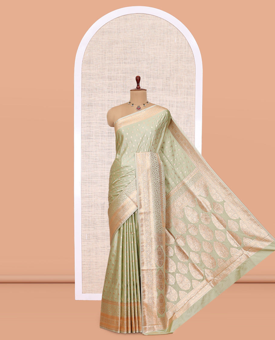 Pale Green Semi-Banaras Satin Silk Saree