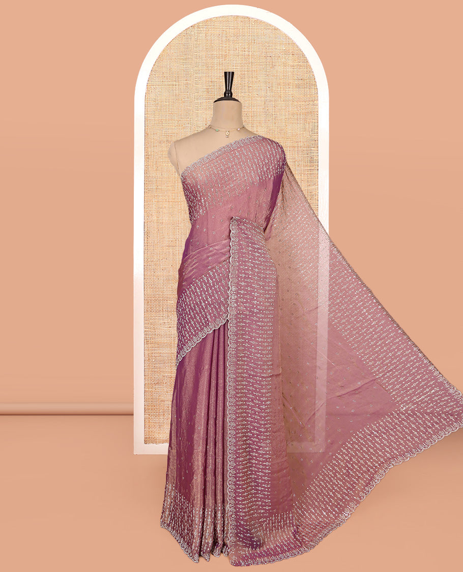 Pink Designer Saree, Mesmerized with Stone Work, a Scallop Stone Work Border, and Matching Blouse