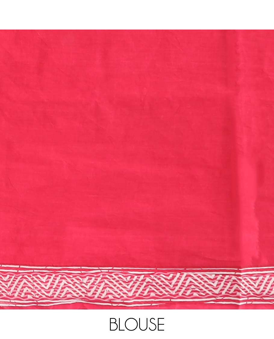Pink floral design mul mul cotton saree with self geometric design border & floral, geometric design pallu