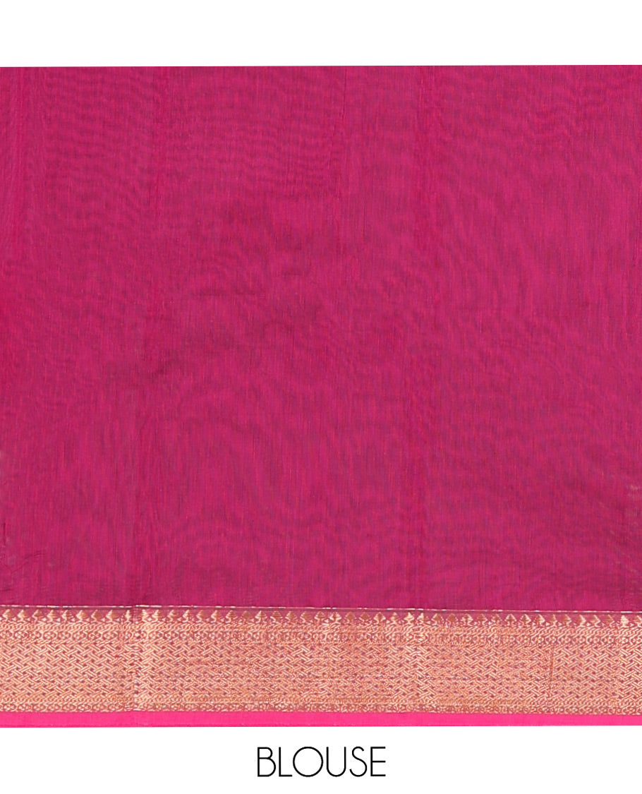 Blue Semi-Silk Cotton Saree, Embellished with Zari Buttas on Its Body, Complemented by a Contrast Traditional Zari Design Border, Pallu of Floral Designs, and Paired with a Contrast Blouse