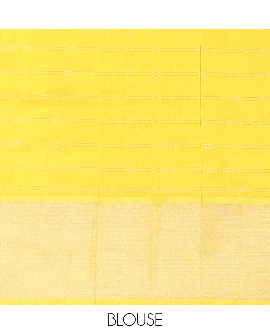Violet Kuppadam Cotton Saree, Sparsely Woven with Bird Butta Enclosed Checks All Over Its Body, Complemented by a Contrast Border, Sparsely Woven Pallu of Floral-Paisley Designs, and Paired with a Contrast Blouse